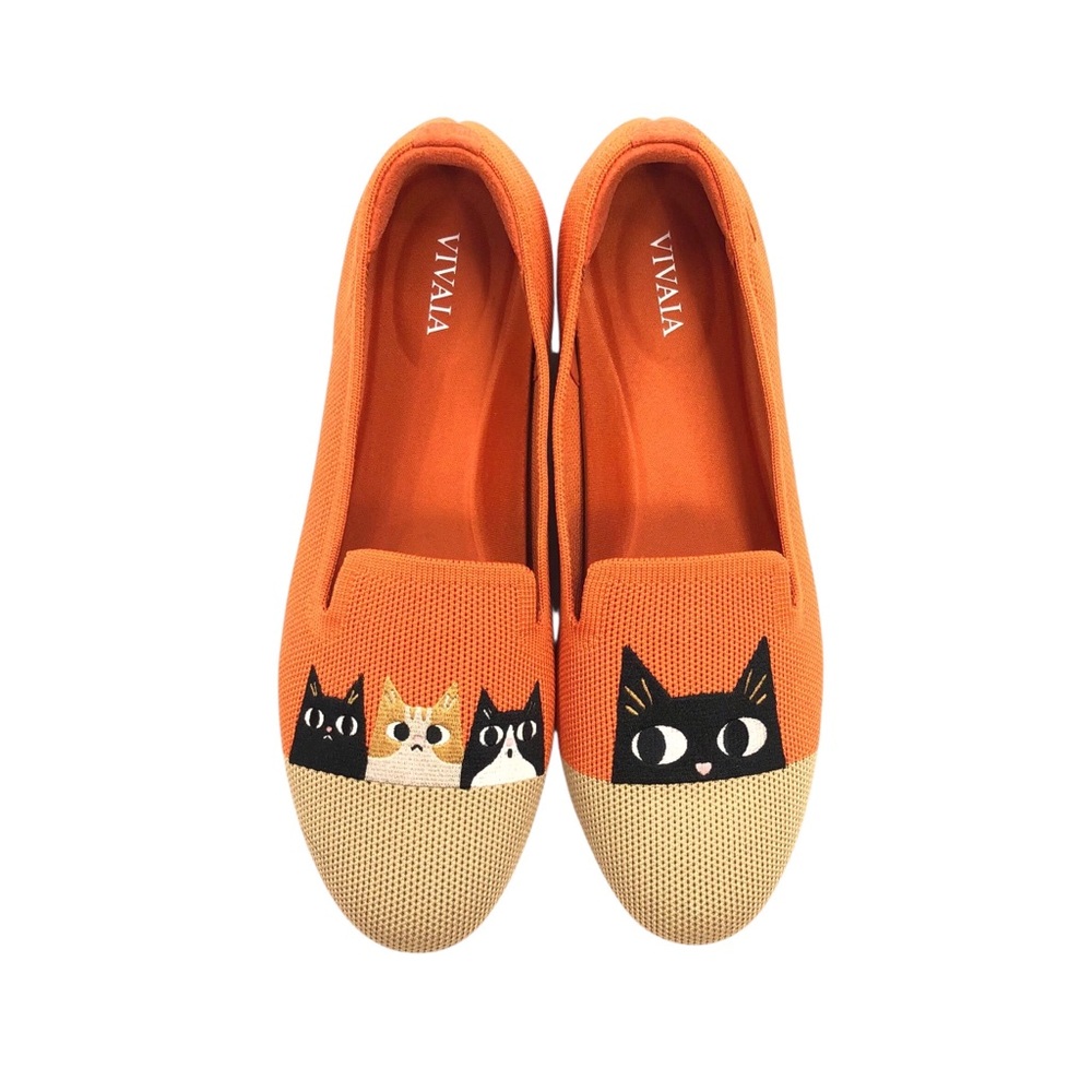 Vivaia Audrey Round Toe Embroidered Loafers Flats Women's Size 6 Cats Orange